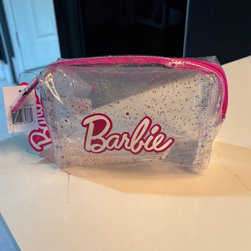 Barbie Transparent Glitter Cosmetic with Pink Trim travel storage bag